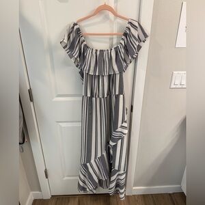 Maurices Black & Cream Striped Off-Shoulder Dress